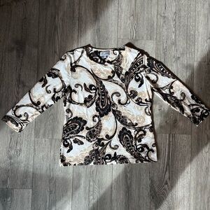 JM Collection Women’s Petite Medium Paisley Blouse Raised Detailing Brown Black